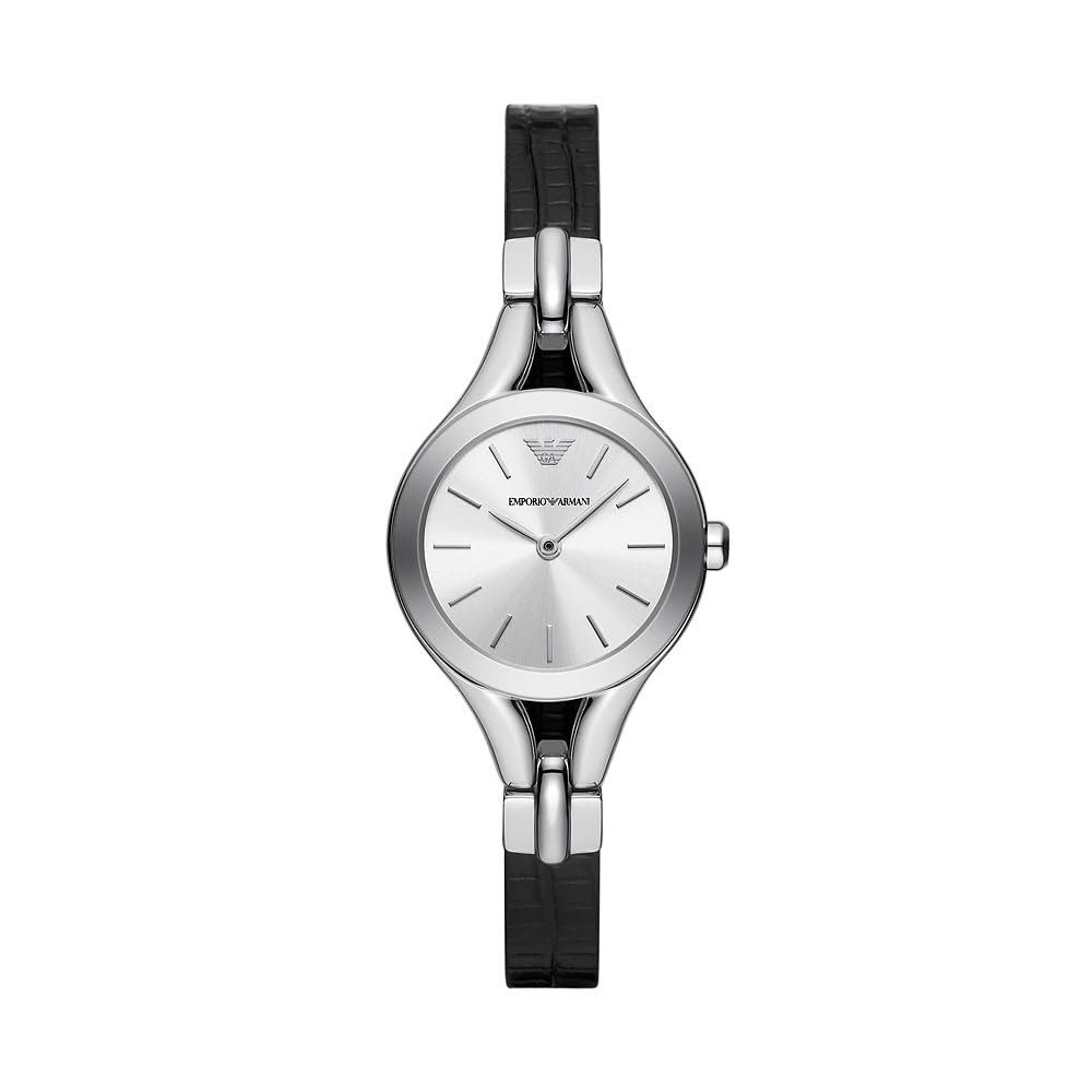 Emporio Armani Reloj Analógico para Mujer'S de Cuarzo con Correa en Cuero AR11552, Negro y tono plata