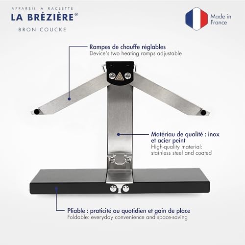 Louis Tellier - Máquina de Raclette Tradicional Brézière® Basalte Inox - 1/4 o 1/6 de Queso – 1-4 Pers - Rampas de Calentamiento Ajustables en Altura y Plegables - 230V - Made in France