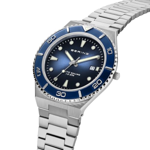 BERING 18940-707 Reloj de Cuarzo para Hombre con Caja de Acero Inoxidable Plateado de 43 mm, Esfera Azul, Brazalete y Detalles de Acero Inoxidable, Resistencia al Agua de 10 ATM