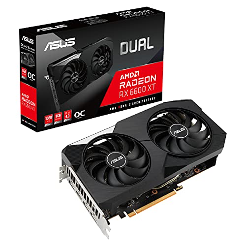 ASUS Dual AMD Radeon RX 6600 XT OC Edition 8GB GDDR6 - Tarjeta Gráfica Gaming (AMD RDNA 2, PCIe 4.0, 8GB GDDR6, HDMI 2.1, DisplayPort 1.4a, Ventilador Axial-Tech Design, Tecnología 0db)
