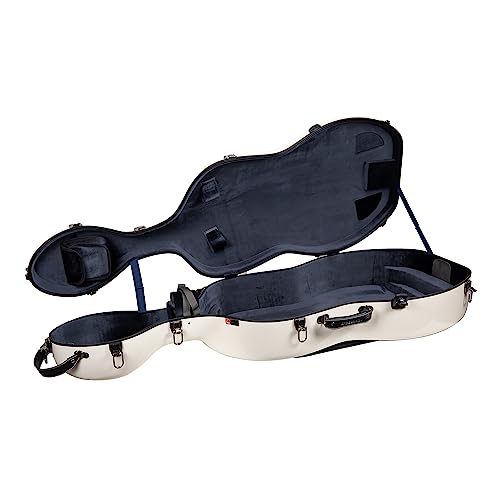 Crossrock Funda de fibra de vidrio con ruedas, se adapta a 4/4 de tamaño completo, incluye bolsa acolchada para música, 3 asas, correas de hombro extraíbles, cerradura de combinación, color blanco