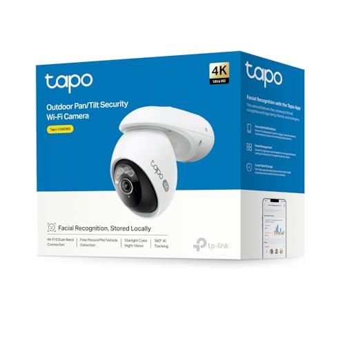 Tapo C560WS, Cámara de Seguridad Exterior Wi‑Fi 6 4K 8 MP, Pan/Tilt 360° AI, Visión Nocturna Color Starlight, Reconocimiento Facial, Zoom Digital 18×, Alarma Luz/Sonido, IP66, Audio Bidireccional