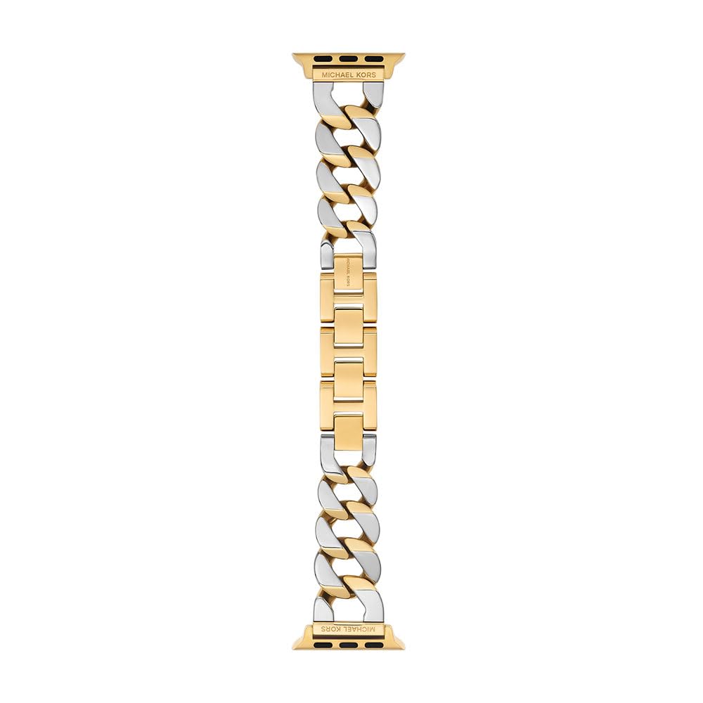 Michael Kors Correa de acero inoxidable o acetato para mujer, compatible con Apple Watch de 38 mm/40 mm/41 mm, Oro y plata