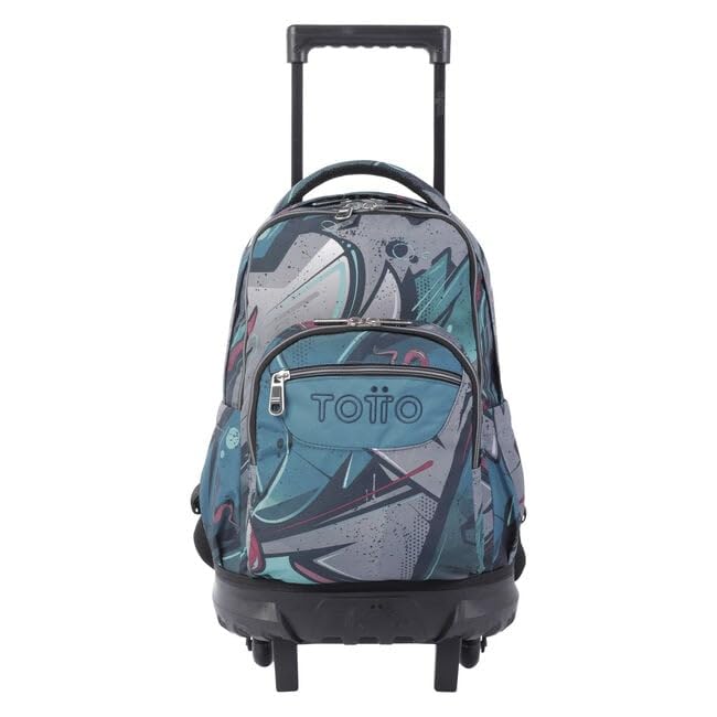 TOTTO - Mochila Escolar con Ruedas Eco-Friendly, Modelo Resma, Capacidad 20 L, Bolsillo para PC 14" y Bolsillos para Botella, Correas en S para Mayor Comodidad, Resistente, Estampado Lienzo