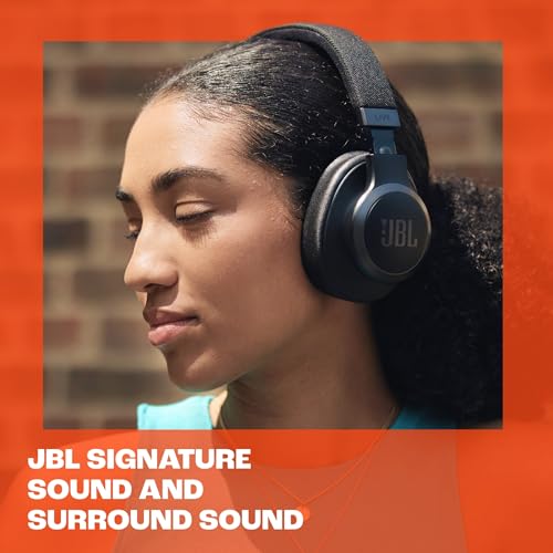 JBL Auriculares inalámbricos circumaurales Live 770 NC, con tecnología Bluetooth y cancelación adaptativa de ruido, hasta 65 horas de reproducción, beige