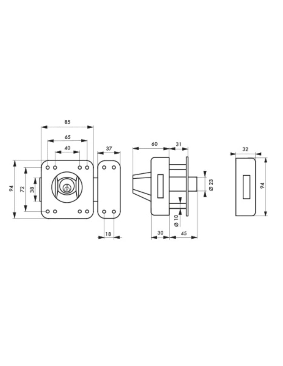 FTH - Cerradura de puerta FTH R85 doble entrada, cilindro de 45 mm, maletero y cerrojo mate, 3 llaves dentadas