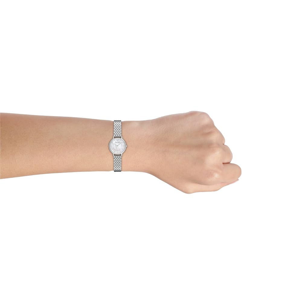 Emporio Armani Reloj Mujer, Movimiento de dos agujas, caja de acero de 28mm con correa de acero, AR2511, Tono plata y blanco perla