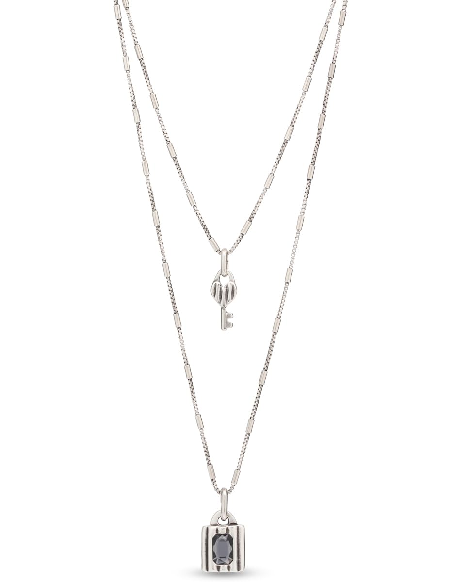 UNO de 50, Collar Aleación Metales, Plata de Ley, Charms Llave y Candado, Joya Artesanal, Diseño Creativo