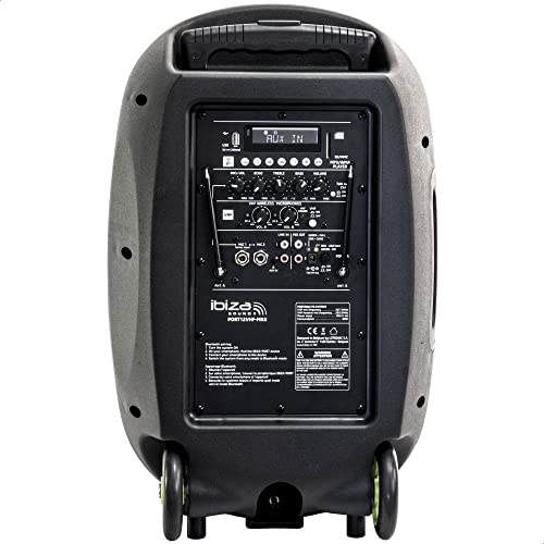 Ibiza - PORT12VHF-MKII - Altavoz portátil 12"/700W MAX con 2 micrófonos (VHF), mando a distancia y funda protectora - Bluetooth, USB, SD - Autonomía de 5 a 7h