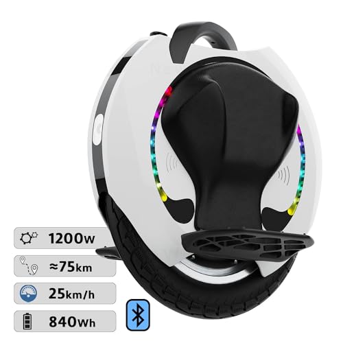 KINGSONG Monociclo Eléctrico KS-16S, Adulto, Blanco, Motor 1200W, Alcance hasta 75km, Restringido 35km/h, Neumático Inflable 18”, Altavoz y Bluetooth