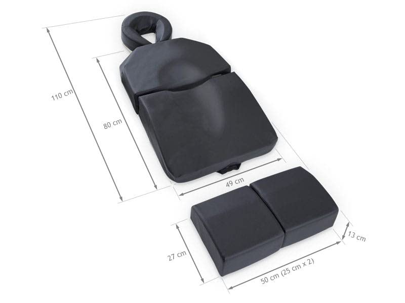 QUIRUMED Cojín de Masaje para Embarazadas, Ergonómico, Polipiel, Relleno de Espuma, Color Negro, con Cojín Facial, con Reposapiés, con Bolsa de Transporte