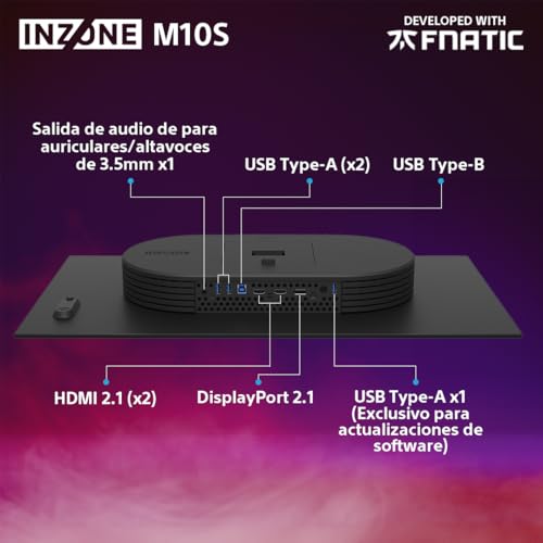 Sony INZONE M10S Monitor Gaming 27": 1440p, 480Hz, 0,03ms GTG, DCI-P3 98,5%, G-Sync, Adaptive Sync, VRR, Modelo desarrollado con Fnatic, 1.300 nits, DisplayPort 2.1-2 x HDMI 2.1 PC y PS5