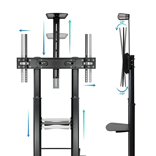 Soporte de suelo con ruedas regulable modelo "Zeus", compatible con pantallas de 60 a 100 pulgadas. Ideal para ajustar la altura y posición fácilmente, proporcionando una solución versátil para visua