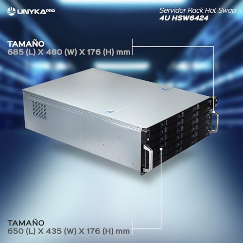 UNYKAch Caja Rack 19" 4U Hot Swap (Sustitución de Bahías en Caliente) HSW6424 ATX, 24 Bahías, para Discos de 3,5″ o 2.5”, 3 Ventiladores de 120 mm y 2 USB 2.0