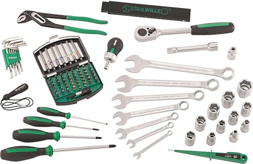 STAHLWILLE Juego de herramientas base de 95 piezas para artesanía e industria | carraca, destornillador, llave inglesa, puntas en L-Boxx (maletín de herramientas)