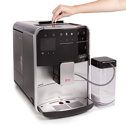 Melitta Barista T Smart F831-101, Cafetera Superautomática con Molinillo Silencioso, App Connect, Pantalla Táctil, 18 Recetas, 15 Bares, 1450 W, 1.8 litros, Acero inoxidable, Plata/Negro