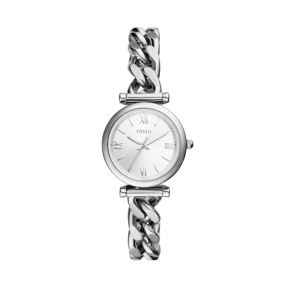 Fossil Carlie Reloj para mujer, movimiento de cuarzo con correa de acero o piel, Tono plata y blanco, 29MM
