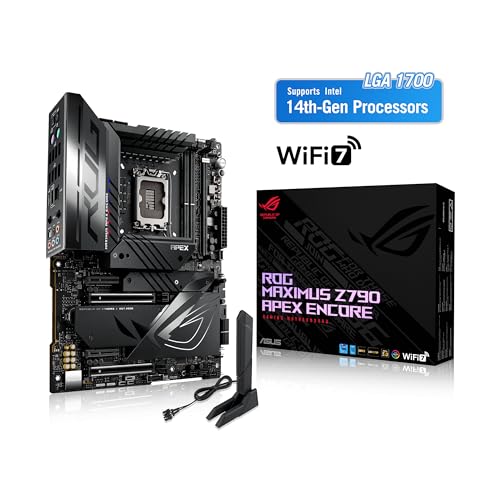 ASUS ROG Maximus Z790 Apex Encore Intel Z790 Placa Base (LGA 1700 ATX, 24+0+2 etapas de Potencia, DDR5, Kit de Ventilador de Memoria ROG, Ranura M.2 PCIe 5.0 integrada, Intel Wi-Fi 7)