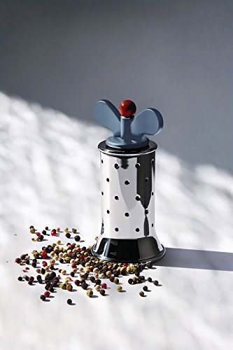 ALESSI 9098 B Molinillo de Pimienta de Diseño con Aletas, Acero Inoxidable y Resina Termoplástica, Negro
