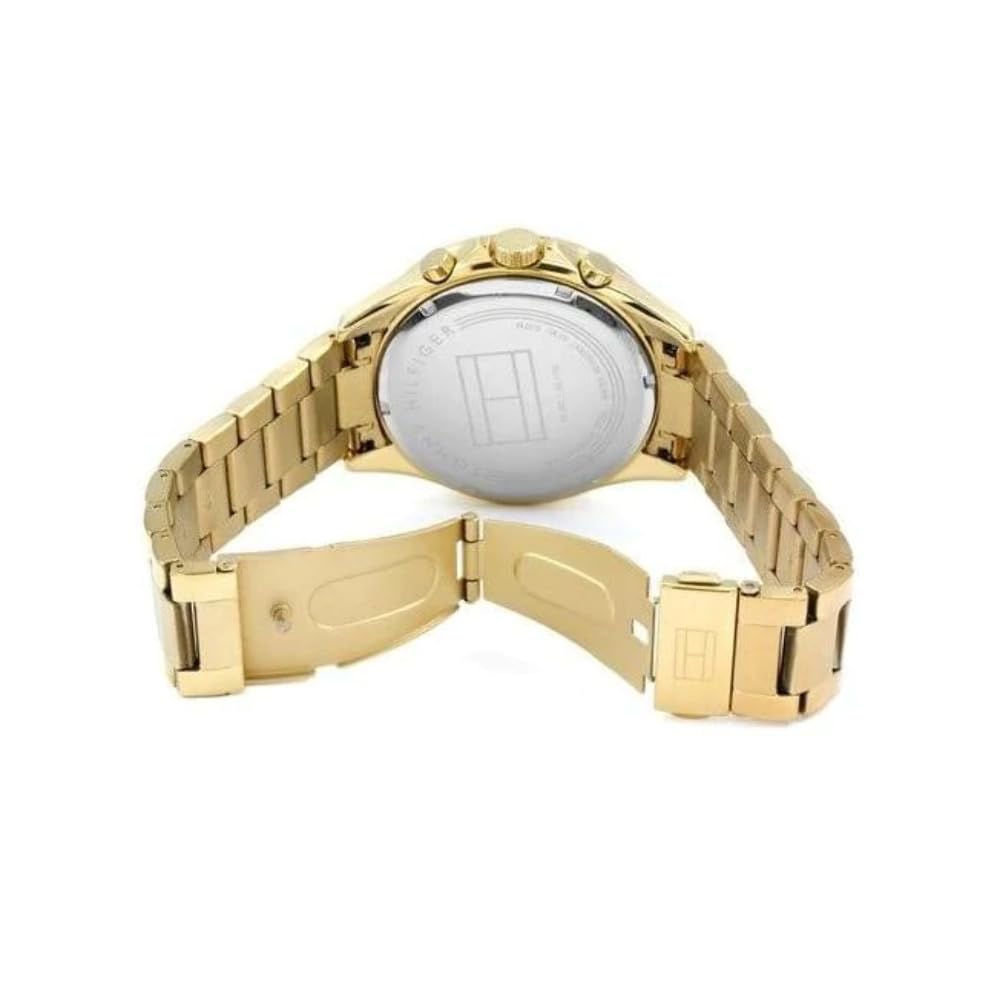 Tommy Hilfiger Reloj Multifunción de Cuarzo para Hombre 48mm - Pulsera de Acero Inoxidable Dorado, Esfera Plateada Blanca, 3 Subesferas, Resistente al Agua 5ATM - 1791121