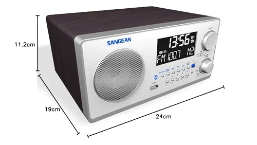 Sangean WR-22 - Radio (Clock, Analógico, AM, FM, 7 W, 76.2 mm (3 "), LCD), color nuez (importado)