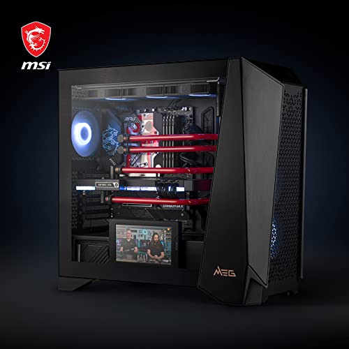 MSI Meg Prospect 700R - Carcasa para PC de Torre Media, Capacidad E-ATX, Pantalla táctil IPS, Panel Lateral Modular, 4 Ventiladores ARGB de 140 mm, Puertas batientes Izquierda/Derecha, 4 filtros de