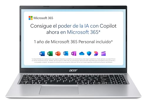 Acer Aspire 1 A115-32-C4Y0 - Ordenador Portátil 15,6” HD LCD (Intel Celeron N4500, 4GB RAM, 128 GB eMMc, Intel UHD Graphics, Windows 11 Home, Incluye Microsoft 365 Personal 12 meses), Plata, QWERTY ES
