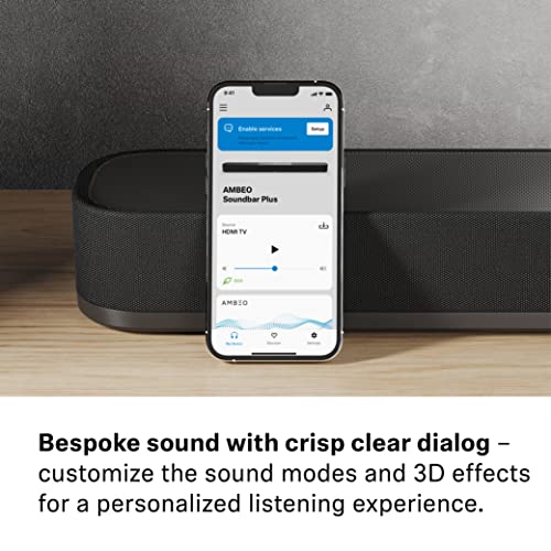 Sennheiser AMBEO Soundbar Plus para TV y Música - Sonido Envolvente 3D Inmersivo, Configuración de Altavoces Virtual 7.1.4, Subwoofers Dobles Integrados, Conexión Streaming Avanzada