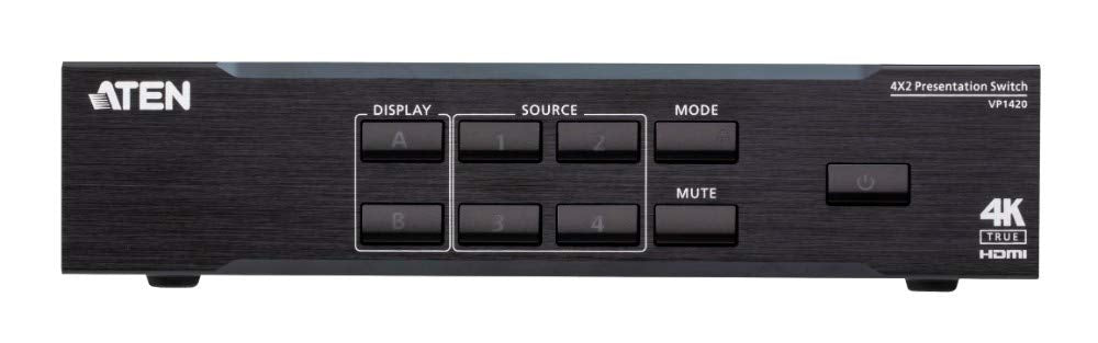 True 4K Presentation Matrix Switch ATEN VP1420 HDMI VGA Audio incrustación/desincrustación de hasta 4096 x 2160@60Hz (4:4:4) (HDMI); HDR, escalado de video a 4K, HDMI 2.0 (3D, Deep Color, 4K); HDCP