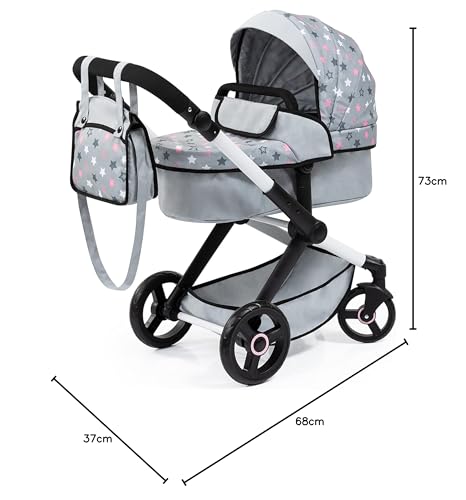 Bayer Design 17007AA Cochecito de muñeca Combi Xeo, Carro para muñecos, Bolsa, Convertible, Regulable en Altura