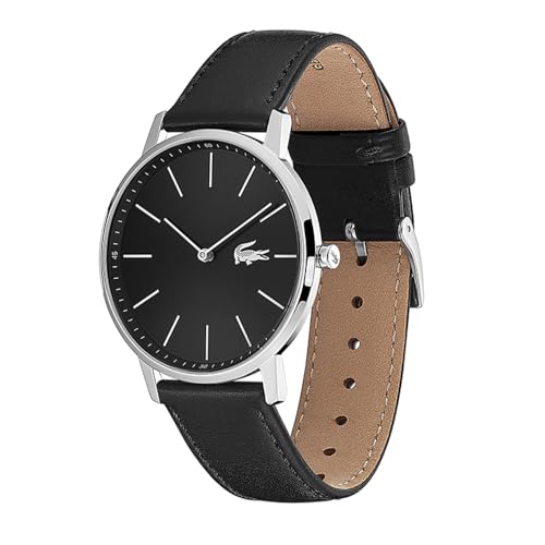 Lacoste Reloj Analógico de Cuarzo para Hombre Colección Moon con Correa de Cuero Negra - 2011016