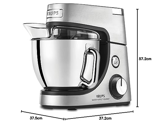 Krups Robot de cocina Master Perfect Gourmet KA631D, 1100 W, 8 velocidades, cuenco de acero inoxidable de 4,6 L, 5 accesorios: juego de hornear, cuenco flexible, acero inoxidable cepillado