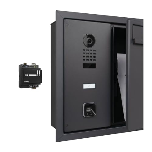 Hello - Buzón con Sistema de videoportero IP DoorBird D1100E y ekey sLine Fingerprint – Buzón Inteligente, Apertura por Dedo, Empotrado, Montaje Empotrado, Acero Inoxidable, Gris Antracita Mate RAL