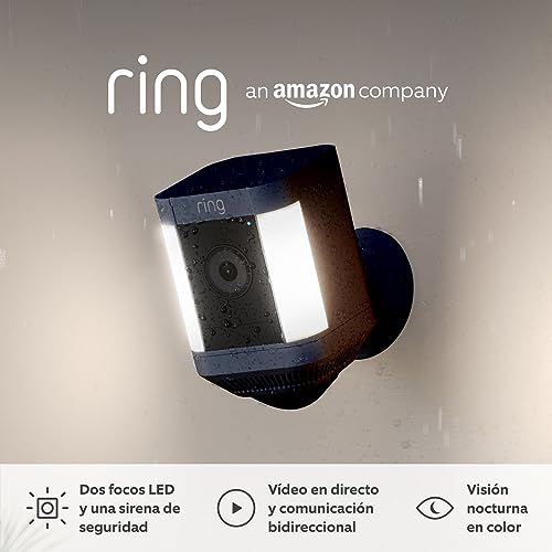 Ring cámara Plus con luces y batería (Spotlight Cam Plus) | Cámara de vigilancia exterior wifi con vídeo HD 1080p, comunicación bidireccional, visión nocturna y focos LED | 30 días gratis de Ring Home
