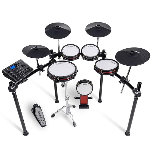 Alesis Crimson III - Set de Batería Eléctrica, Bluetooth, MIDI, Parches de Malla Doble Zona, Ride Triple Zona, Platillos con Choke, Lecciones de Drumeo y BFD, Admite Doble Bombo, Rojo