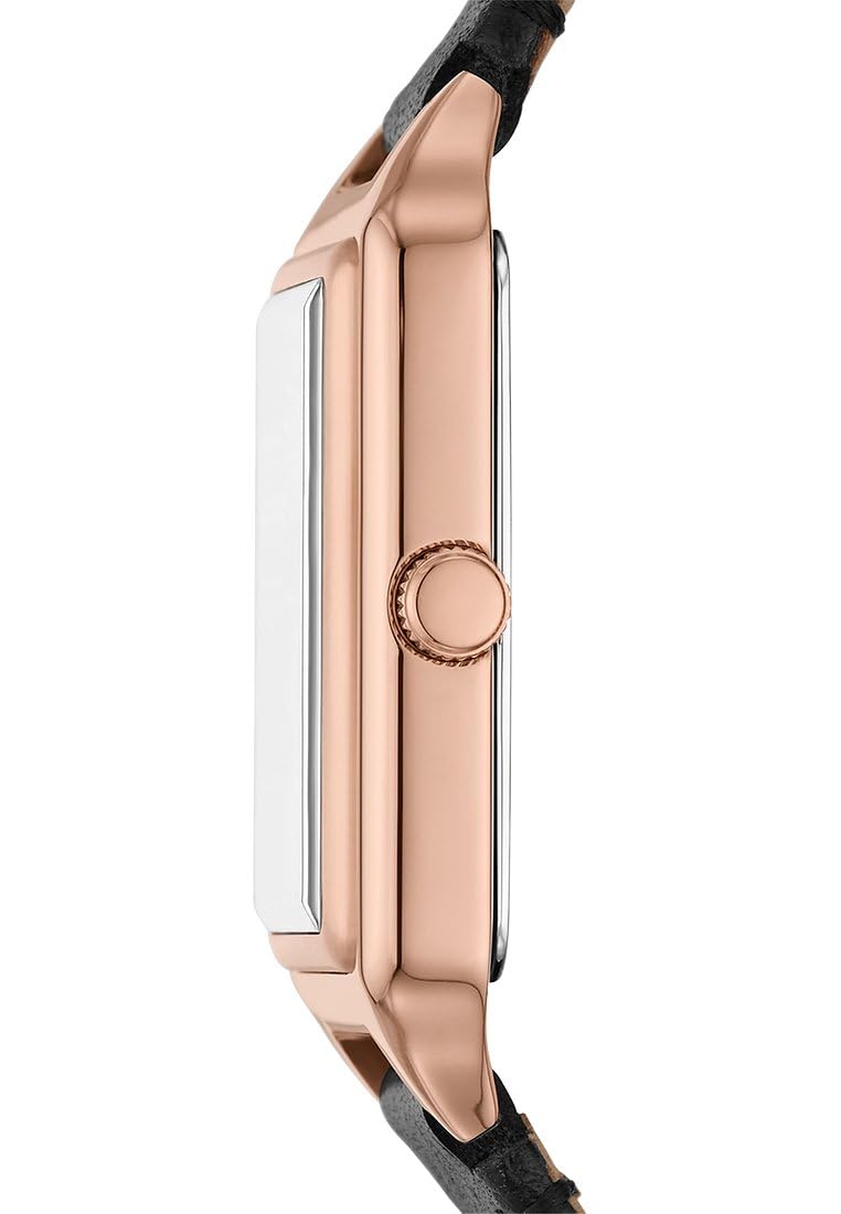 Fossil Raquel Reloj para Mujer, Movimiento de Cuarzo con Correa de Acero o Piel, Negro y Tono Oro Rosa, 23MM