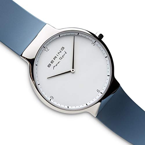 BERING 15540-700 Reloj de cuarzo para hombre con caja de acero inoxidable plateado de 40 mm y esfera blanca, correa de silicona, cristal de zafiro y resistencia al agua de 5 ATM