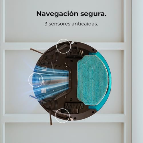 Cecotec Robot Aspirador con Navegación Giroscópica y App Conga M10 X-Treme. 2000Pa, Barre, Aspira, Friega y Pasa la Mopa, Autonomía 120mins, Sensores Anticaídas y 2 Cepillos Laterales