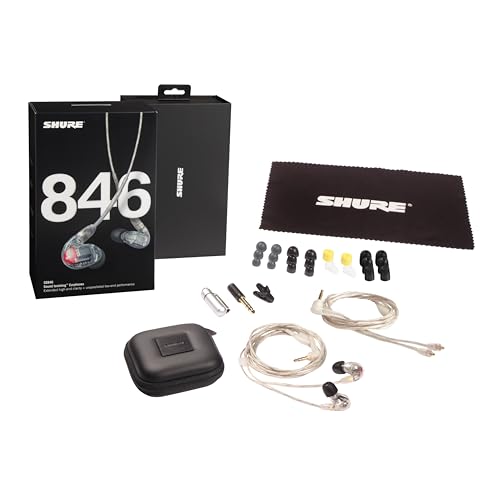 Shure SE846-CL - Auriculares Profesionales con Cuatro microtransductores de Alta definición para precisión de Frecuencias agudas y Bajos Profundos, Aislamiento de Sonido, 3.5 mm Cable, Transparente