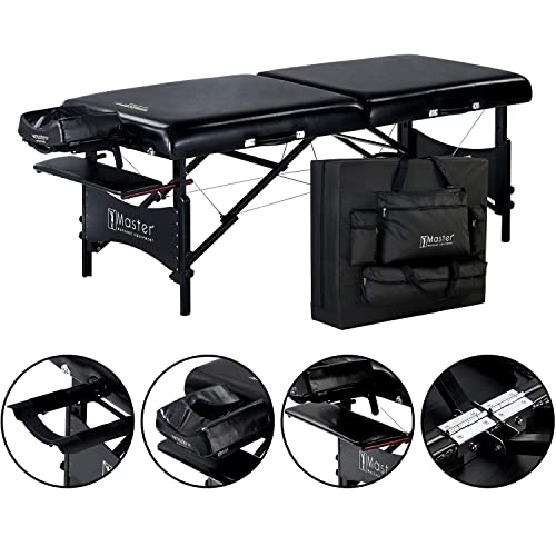 Master Massage Galaxy - Camilla de Masaje Plegable (71 cm, Patas de Madera, Bolsa de Transporte), Negro