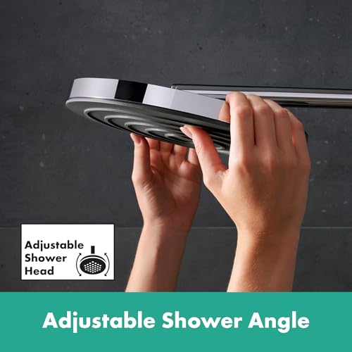 hansgrohe Pulsify S Puro - sistema de ducha ahorro de agua (EcoSmart) con termostato bañera, ducha lluvia (260 mm) con grifo bañera, ducha de mano, flexo, barra, ducha fija redonda, cromo, 24232000