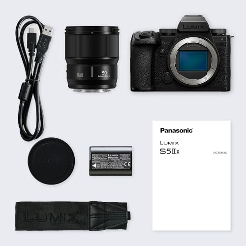 Panasonic Cámara Marco Completo Sin Espejo LUMIX DC-S5M2XCE, Lente LUMIX S 50 mm F1.8, 4K 60P y 6K 30P, Pantalla Abatible, Wi-Fi, AF Híbrido De Fase, IS Activo, Batería DMW-BLK22, Negro