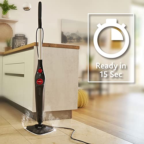 Vileda Steam PLUS + Recambio Power Pad, Mopa a vapor para una limpieza más higiénica, elimina el 99,9% de bacterias, óptima para alfombras y moquetas, apto par todo tipo de suelos