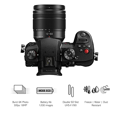Panasonic Lumix DC-GH5M2ME - Cámara EVIL con Objetivo 12-60 mm/F3.5-5.6 (20MP, 4K, Doble Estabilización, Protección contra Frío, Polvo y Salpicaduras) Negro