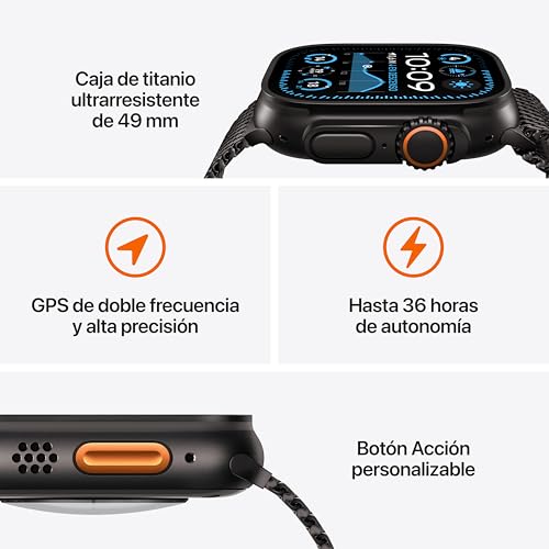 Apple Watch Ultra 2 GPS + Cellular Smartwatch, Reloj Deportivo con Caja de Titanio Negro Resistente de 49 mm y Correa Loop Alpine Verde Oscuro - Talla S. Monitor de entreno y Neutro en Carbono