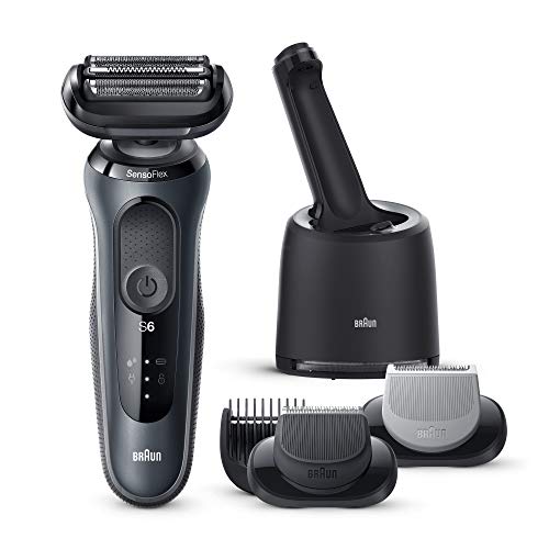 Braun Series 6 60-N7650cc Afeitadora Eléctrica Hombre de Lámina para Barba, con Centro de Limpieza SmartCare, Recortadora Barba, Depiladora Corporal, Uso en Seco y Mojado, Recargable, Inalámbrica,Gris