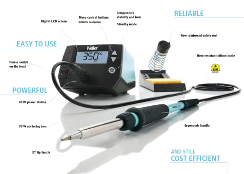 Weller WE 1010 (T0053298390) Kit Educativo 230V Estación de Soldadura de 1 Canal con 2 Puntas de Soldadura, Cortadores Laterales y Alambre de Soldadura, Rango de Temperatura 100 ° C - 450 ° C, Azul