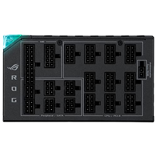 ASUS ROG Thor 1600W Titanium - Fuente de alimentación Modular (1600 Watios, 80+ Titanium, Lambda A++, MOSFETs de nitruro de galio, Disipadores ROG, Ventilador 135mm PWM, 0dB, Panel OLED)