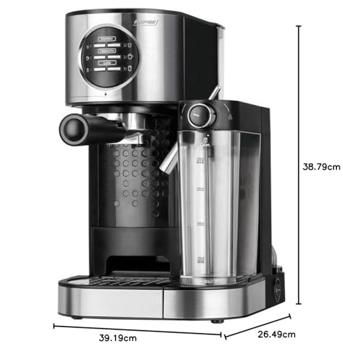 MPM MKW-07M Cafetera Express 15 Bares, para Realizar café Espresso y Cappuccino, depósito Calentar Leche 0,7 litros, calienta Tazas,Acabado Acero Inoxidable, depósito de Agua 1,2 L Desmontable, 1470W