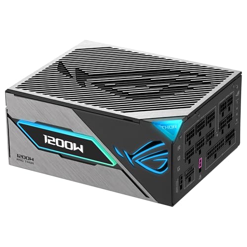 ASUS ROG Thor 1200W Platinum III Fuente de alimentación, 80 Plus Platinum, ATX 3.1, MOSFET GAN, Estabilizador de Voltaje Inteligente, Pantalla OLED magnética, Modo Turbo, 10 años de protección